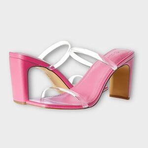 The Drop Women's Pink/Clear Avery Square Toe Two Strap High Heeled Sandal Size 9